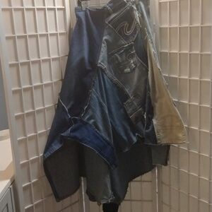 Refurbished Patchwork Denim Asymmetrical Skirt